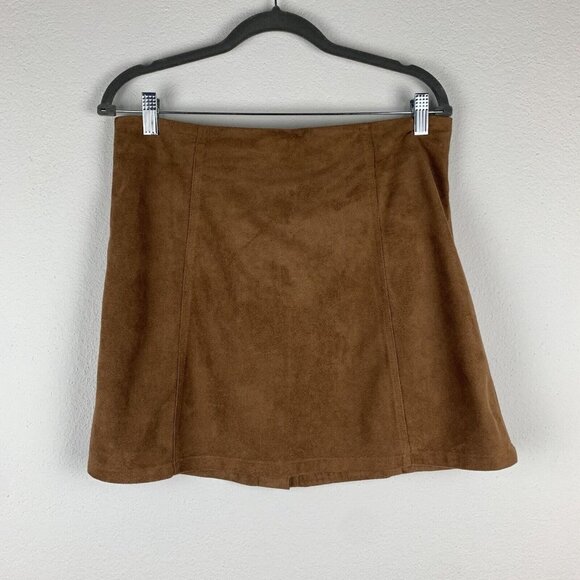 Sans Souci Women's L Faux Suede Camel Tan Button Front A Line Skirt Artsy - Picture 3 of 3
